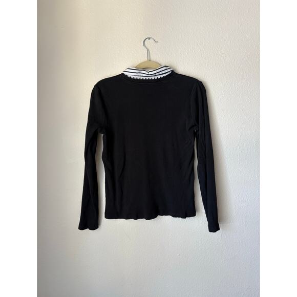 Lauren Ralph Lauren y2k knit sweater button down layered stripe black white work - Picture 9 of 9